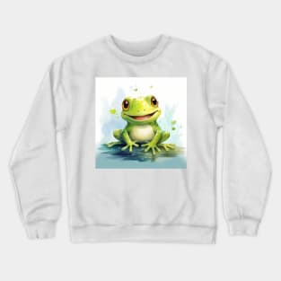 Happy Cute and Adorable Bright Green Watercolor Frog Crewneck Sweatshirt